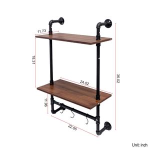 Étagères murales en bois industrielles de 36 pouces, 3 niveaux, 2 niveaux, avec 3 crochets supplémentaires, style ferme, pour cuisine - Product Image 5