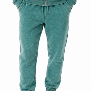 Conjunto Deportivo con Capucha Color Verde Azulado para Hombre, Conjunto Informal para Correr, Algodón Lavado, Cierre de Cremallera Frontal, Estampado de Letras, para Actividades al Aire Libre - Product Image 5
