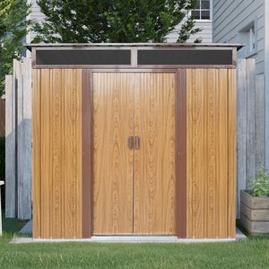 Abri de jardin en métal couleur café de 1,8 m x 1,5 m avec fenêtre et plaque transparente pour le rangement du jardin et de la pelouse - Product Image 2