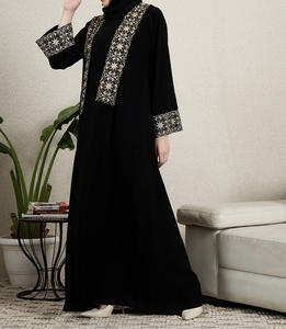 High Quality Beautiful Dubai Women Abaya Traditional Islamic Muslim Clothing & <b>Accessories</b> <b>Floor</b> Length Long Sleeves Front Open - Product Image 2