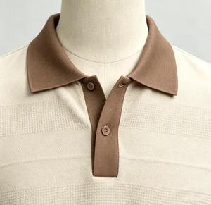 Camiseta de Punto de Manga Corta con Cuello Redondo para Hombre, Corte Regular, Color Sólido, Ribete en Contraste, Estilo Casual Elegante, Poliéster Antiarrugas, 320g - Product Image 6