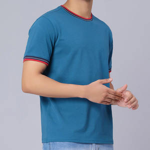 T-shirt en coton à col rond pour homme, manches courtes, décontracté, basique, avec bordure contrastante, vente en gros, OEM, ODM, fabricant sur mesure - Product Image 2