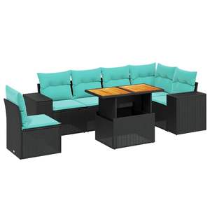 Set Divano da Esterno a 7 Pezzi in Polyrattan Nero con Cuscini - Elegante Arredamento da Giardino - Product Image 2