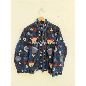 Indian Suzani <b>Velvet</b> Jacket Floral Embroidered <b>Velvet</b> Blouson <b>Women</b> Mandarin Collar Full Sleeve <b>Coat</b> Handmade Embroidery Design - Product Image 1