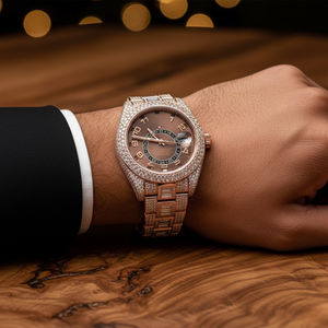 Montre à quartz bicolore or rose pour homme, bracelet en acier inoxydable serti de pierres, montre de ville pour affaires - Product Image 6
