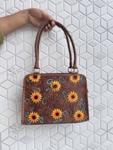 New Arrival Real Hand Tooled Carving Leather Tote Bag Gypsy Boho Vintage Sunflower Design Handmade Shoulder Stylish Bags - Product Image 1