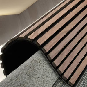 Panneaux décoratifs 3D en MDF flexible gris rainuré sculpté avec tissu insonorisant et anti-humidité pour usage intérieur en villa - Product Image 5