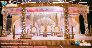 Boda exclusiva FRP Devdas Mandap Fiji Devdas Pillar Wedding Mandap Indian Wedding Tradicional Round Devdas Fiber Gold Mandap - Product Image 5