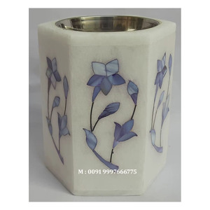 Brûleur à Bakhoor en marbre blanc le plus attrayant, incrusté de nacre rose, forme carrée, motif floral, utilisé pour Thanksgiving - Product Image 5