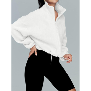 Nueva sudadera extragrande de forro polar blanco para mujer 2026 OEM ODM con media cremallera, cuello alto, hombros caídos, manga larga y corte cropped para otoño - Product Image 3