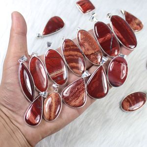 Wholesale Natural <b>Red</b> Snake Skin Jasper Pendant 925 Sterling Silver Plated Gemstone Oval Teardrop Jewelry Charms for Women - Product Image 6