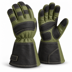 Guantes de Seguridad de Cuero Verde y Negro con Puntas Texturizadas Antideslizantes y Muñequera Ajustable para Uso General - Product Image 2
