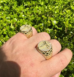 Anillo de Cruz de Jesús con Incrustaciones de Diamantes para Hombre, Acabado en Oro de 14k, Plata de Ley 925, Moissanita, Joyería Hip Hop Brillante - Product Image 4