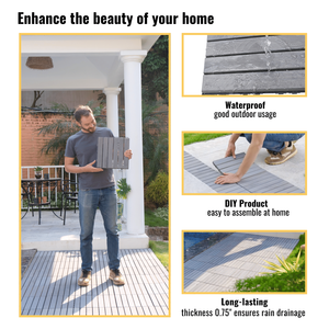 20 pezzi grigio chiaro legno di Acacia ad incastro piastrelle ponte motivo a righe 12 \ "X 12 \" pavimento esterno per Patio lato piscina... - Product Image 4