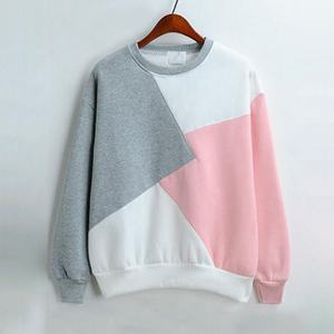 Womens Color Block Grey <b>White</b> Pink Crew Neck <b>Long</b> <b>Sleeve</b> Sweatshirt OEM ODM Wholesale Apparel - Product Image 4