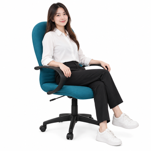 Silla de Oficina de Tela Color Verde Azulado, con Reposabrazos Fijos, Base Giratoria, Altura Ajustable, Diseño Contemporáneo, Ergonómica, para Oficina - Product Image 1