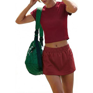2 Piece Casual Activewear Set Crop Top <b>Elastic</b> Waist Shirt Skorts <b>Skirt</b> 100% Cotton Breathable 2026 - Product Image 5