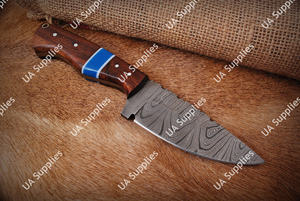 มีดสกินเนอร์เหล็กดามัสกัสแบบเต็มด้าม สำหรับกิจกรรมกลางแจ้ง บุชคราฟท์ มีดใบตายสำหรับตั้งแคมป์ ล่าสัตว์ DIY OEM ขายส่ง EDC พร้อมปลอกหนัง - Product Image 2