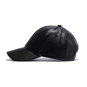 Unisex <b>Black</b> PU <b>Baseball</b> <b>Cap</b> 6-Panel Solid Color Adjustable Fit Casual Hat for Adults Four Seasons Wear - Product Image 1