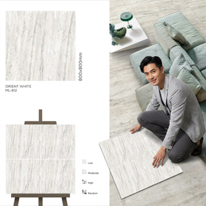 Carreaux de porcelaine brillants Orient White 800x800mm avec motif marbre blanc, épaisseur 8mm, garantie plus de 5 ans, revêtement de sol - Product Image 1