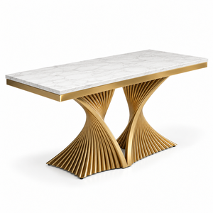 Modern <b>White</b> Marble Top <b>Console</b> <b>Table</b> with Artistic Twisted Gold Metal Legs for Contemporary Entryway Living Room Decor - Product Image 1