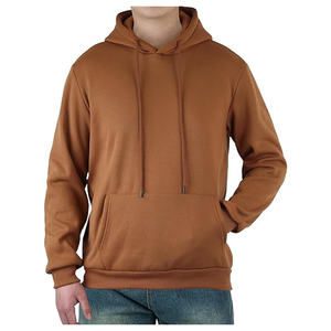 Sudadera con Capucha Marrón para Hombre, Corte Regular, Informal, Otoñal, de Forro Polar, Manga Larga, Color Sólido, Diseño Tejido - Product Image 1