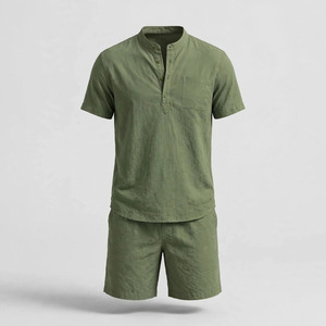 2026 Wholesale Summer Men's Casual Shorts <b>Set</b> Plain Color Solid 100% Cotton Jersey Quick Dry Knitted Customized Logo <b>Twin</b> <b>Set</b> - Product Image 1