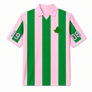 Maillot de football personnalisé Alpha Kapa Alpha, manches courtes, logo sur le devant, chemise en polyester rayée verte et rose pour femme - Product Image 1
