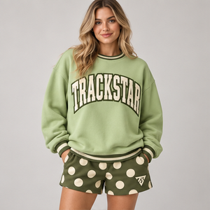 Conjunto Deportivo Casual Personalizado de 2 Piezas para Mujer, con Cuello Redondo y Estampado de Puntos Grandes en Color Verde Salvia Pálido - Product Image 1