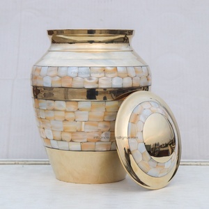 Premium Mother of Pearl Brass Cremation Urns for Human Ashes Brass Urn with MOP Inlay Handcrafted Ashes Urns <b>from</b> India - Product Image 2