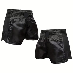 Shorts de combat Muay Thai dernière génération, couleur noire, taille haute, extensibles, séchage rapide, respirants, pour arts martiaux et kick-boxing - Product Image 1
