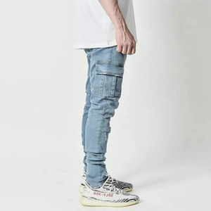 New Men's Business Blue Denim Straight Leg Pants Casual Loose High <b>Waist</b> <b>Elastic</b> Trousers Denim <b>Jeans</b> Pant - Product Image 5