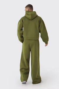 Men's Olive Green Hooded Tracksuit <b>Set</b> Full Sleeve Drawstring Closure Windproof 100% Cotton Casual Regular Fit Autumn Wear - Product Image 3