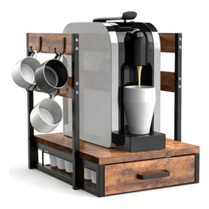 Support de rangement pour capsules de café en bois massif de qualité supérieure, gain de place, 2 niveaux, avec tiroir coulissant et porte-tasses - Product Image 1