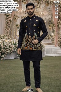 Royal Peacock <b>Blush</b> Bandhani Traditional Floor-Length Malai Satin Regular Fit Men's Kurta Set for Party Occasions Quick Dry - Product Image 2