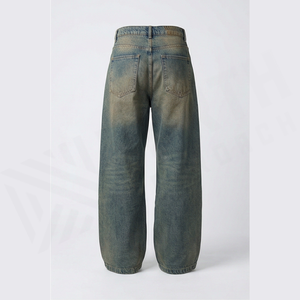 Jean en denim délavé coupe droite taille haute pour homme, en coton, coupe classique, style décontracté automne, avec fermetures éclair tissées - Product Image 2
