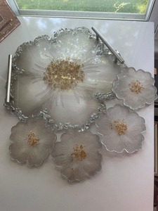Juego de bandejas decorativas de cristal floral con asas doradas, estilo bohemio, paquete de varias piezas - Product Image 6