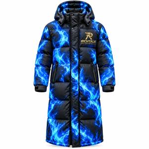 <b>Men's</b> <b>Long</b> Hooded <b>Puffer</b> Jacket Flame Print Windproof Thick Winter Sporty Zipper Closure Polyester Wadding - Product Image 4