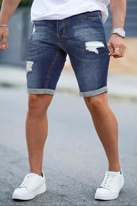 Pantalones Cortos de Mezclilla Desgastados para Hombre, Cintura Media, Estilo Casual de Verano, Pierna Recta, Color Azul Lavado - Product Image 4
