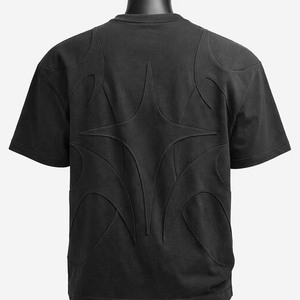 Camiseta de Manga Corta para Hombre, Negra, con Patrón Geométrico en Relieve, Corte Regular, Cuello Redondo, Informal, Tejida, 100% Algodón - Product Image 5