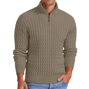 Pull en laine noir tricoté pour homme Harry Johnson Production, col zippé 1/4, couleur unie, épais, pour l'hiver, manches classiques, 2026 - Product Image 4