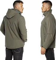 Veste softshell à capuche pour homme, résistante à l'eau, coupe-vent, fermeture éclair, col montant, couleur unie, pour la randonnée en extérieur, vêtements d'automne