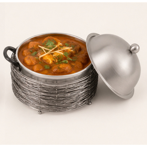 Silver Plated Wire Design Metal Hotpot Round Shape Decorative Casserole for Events Insulated Stainless Steel Food Warmer - Product Image 4