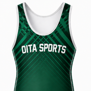 <b>Men</b> Dark Green White Sublimated <b>Wrestling</b> <b>Singlet</b> Athletic Polyester Sports Suit Match Training Apparel - Product Image 4