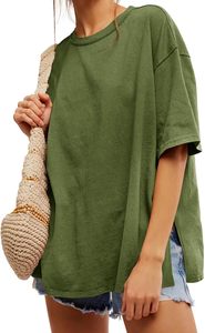 เสื้อยืดคอกลมแขนสั้นขนาดใหญ่พิเศษผู้หญิงสีทึบทรงหลวมผ้าฝ้าย 100% ระบายอากาศได้ดีฤดูใบไม้ผลิฤดูร้อนเสื้อยืดลำลอง - Product Image 3