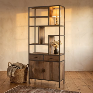 Silion Rack Eco-Friendly Durable Rustic Reclaimed <b>Wood</b> Industrial Iron Frame Tall Display <b>Bookcase</b> Cabinet Drawers Home Office - Product Image 3