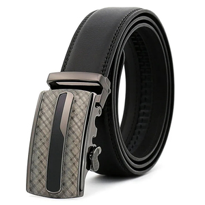 Ceinture en cuir de vachette noir avec boucle automatique rectangulaire en alliage, style formel, durable, moulage monobloc - Product Image 1