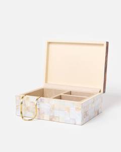 Mother Of Pearl Mosaic Jewelry <b>Box</b> Rectangular Storage Organizer With Gold Handle For Bedroom Decorative Design <b>Trinket</b> Keepsake - Product Image 1