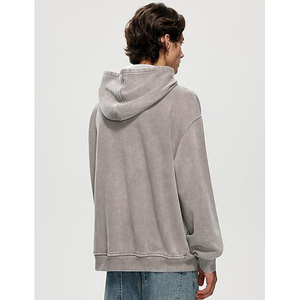 Sudadera con Capucha Unisex Vintage en Color Gris Taupe, Lavado Ácido, de Algodón Grueso, Estilo Desgastado, Tono Tierra, Streetwear - Product Image 4