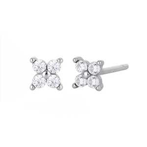 Pendientes Minimalistas con Flor de Diamantes, Oro Sólido de 10k, 14k, 18K, Clásicos, Elegantes, Delicados, Pequeños, Florales, Venta al Por Mayor - Product Image 4